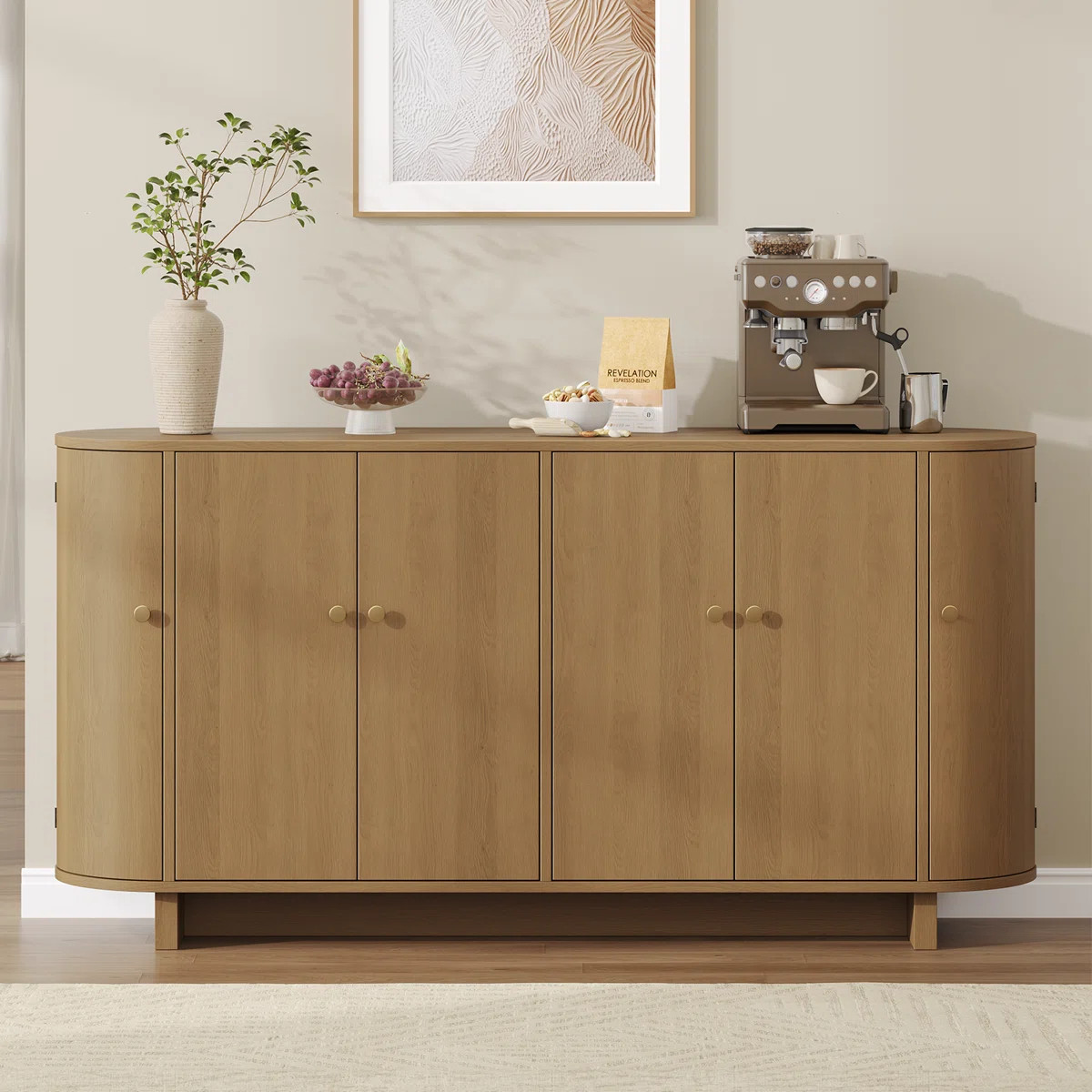 Winston Porter 63" Sideboard With Curved Edge, Buffet Cabinet With 2 Curved Doors & 4 Cabinets Fo... | Wayfair North America