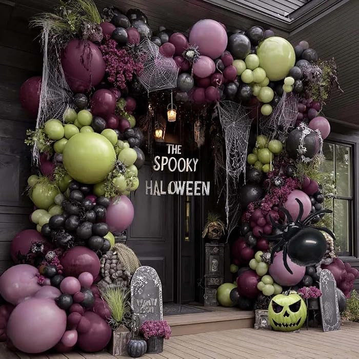 Halloween Balloon Garland Arch Kit with Foil Spider, Double Stuffed Dusty Purple Plum Green Black... | Amazon (US)