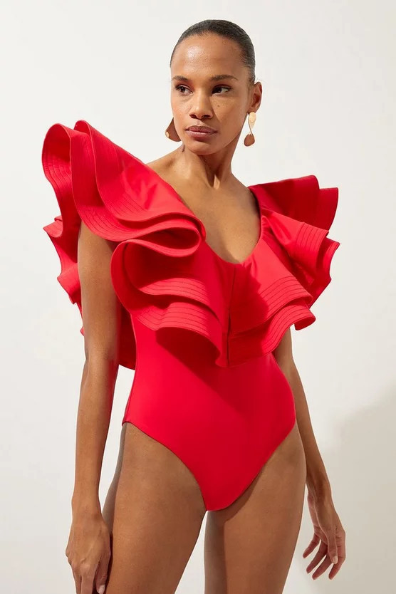 Drama Frill Swimsuit | Karen Millen UK + IE + DE + NL