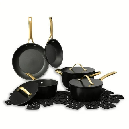 Thyme & Table 12 Piece Aluminum Cookware Set, Pots and Pans Set -Gold Hardware | Walmart (US)