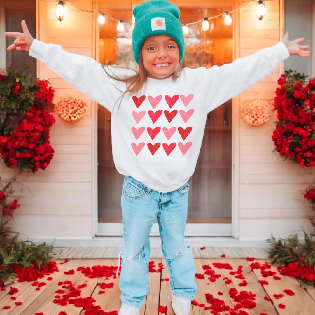 Heart Valentines Kids Sweatshirt, Valentines Day Toddler Sweatshirt, Girl Valentines Day Sweatshi... | Etsy (US)