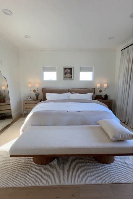Neutral guest bedroom. 
Bed, bedding, bench, nightstand, rug, lightingg

#LTKHome #LTKFamily #LTKStyleTip