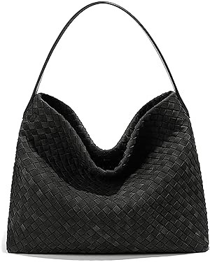 Woven Suede Shoulder Bag for Women Suede Hobo Bag Tote Elegant Handbag Satchel for Work Travel | Amazon (US)