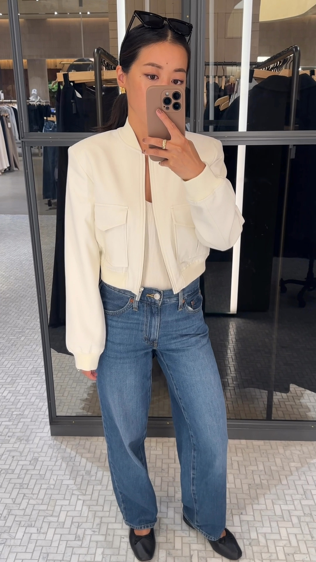 Levi’s baggy jeans included in their promo, along with my favorite 90s denim trucker jacket (both fit looser) and corduroy pants - all sale picks linked 

Trying on Aritzia bomber jacket which also comes in gray and black

• bomber jacket in light birch xxs - Petite friendly fit with structured shoulder padding that I thought made it extra chic.

Also linked a very similar bomber jacket from them without structured shoulders 

• Levi’s baggy dad jeans 24x28 - so comfy with a lower rise. heads up these are actually pretty short in length, Which I love as someone 5ft tall, but I make sure not to put mine in the dryer. 

These are non stretch with a relaxed loose fit. They come in cool performance fabric which is a thinner, more fluid denim thanks to the tencel cotton blend.

• J. Crew ballet flats 5.5 - I’ve had these for a few years, needed some breaking in but I love the classic shape, and wear with the linked socks  

• sculpt knit rib tank in an older cut 

• polene bag not linkable 

#LTKFindsUnder100 #LTKSaleAlert #LTKStyleTip