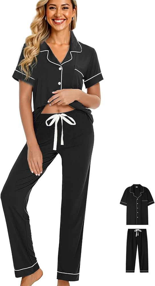 Womens Pajamas Set 3Pcs Pajama Sets Soft Sleepwear XS-XXL Button Down Lounge Sets Nightwear Long ... | Amazon (US)