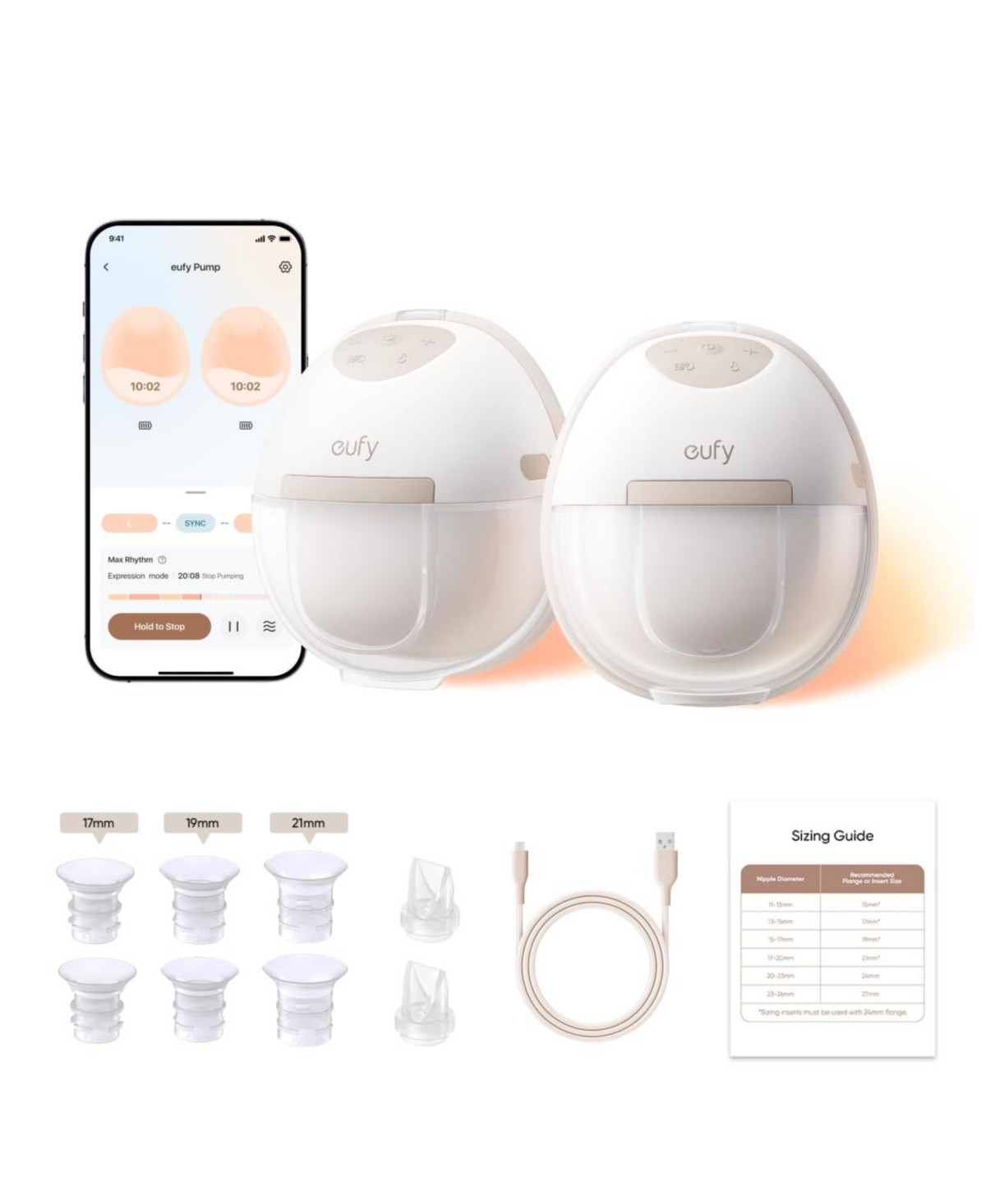eufy Baby Heated Breast Pump E20, Hands Free In Bra, HeatFlow Tech, 3 Heat Levels, App Control, Hospital Grade, Leakproof, Quiet | Macy's