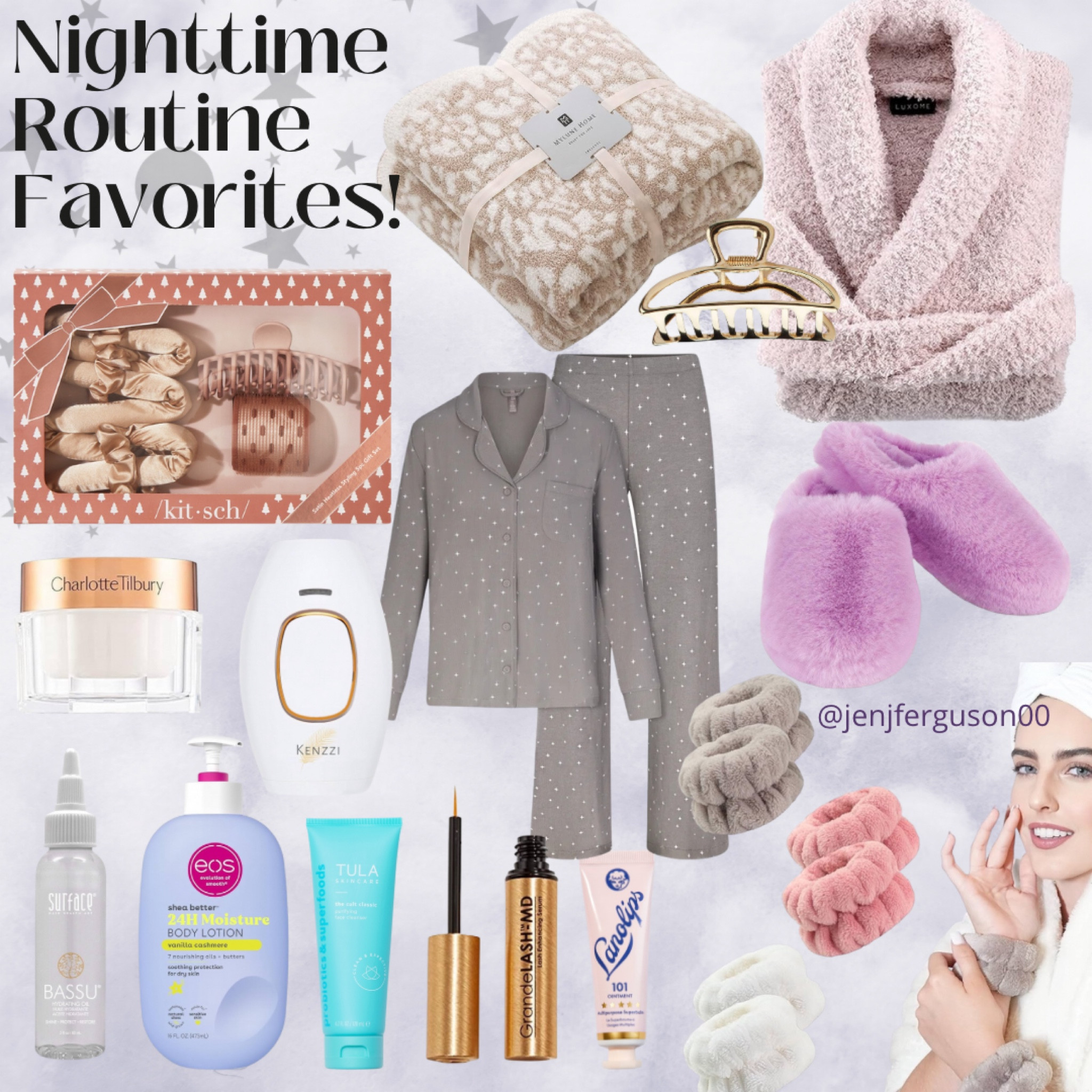 Nighttime routine shopping guide! These are all products I personally use/wear!💤

I start with my robe and wrist cuffs on to wash my face and apply all my skincare. Next I apply lash serum, put a nickel size portion of Basu oil on my dry hair, then braid it or put the sleep curlers in! Once a week I use my Kenzzi IPL laser hair remover on my whole body. Finally I apply lotion all over, throw on my Skims pajamas and Amazon slippers and cozy up in my Barefoot Dreams dupe blanket from Amazon! 🩵

I highly recommend all of these products for the most cozy nighttime routine! 😴

Thanks for clicking on this post! I really do appreciate you here!❤️

#LTKHoliday #LTKGiftGuide #LTKbeauty