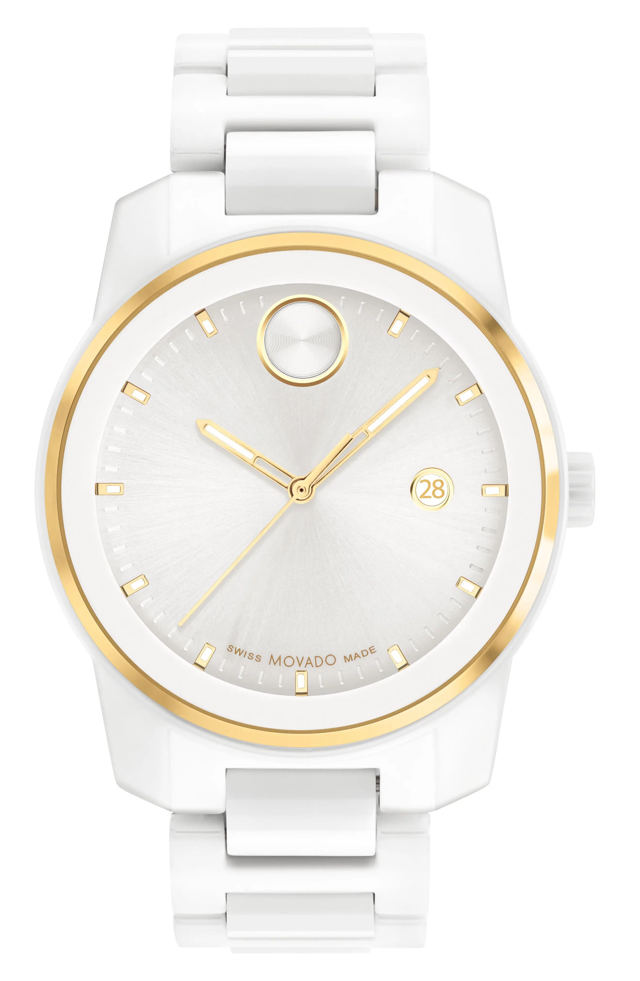 Movado Bold Verso Ceramic Bracelet Watch, 42mm in White at Nordstrom | Nordstrom