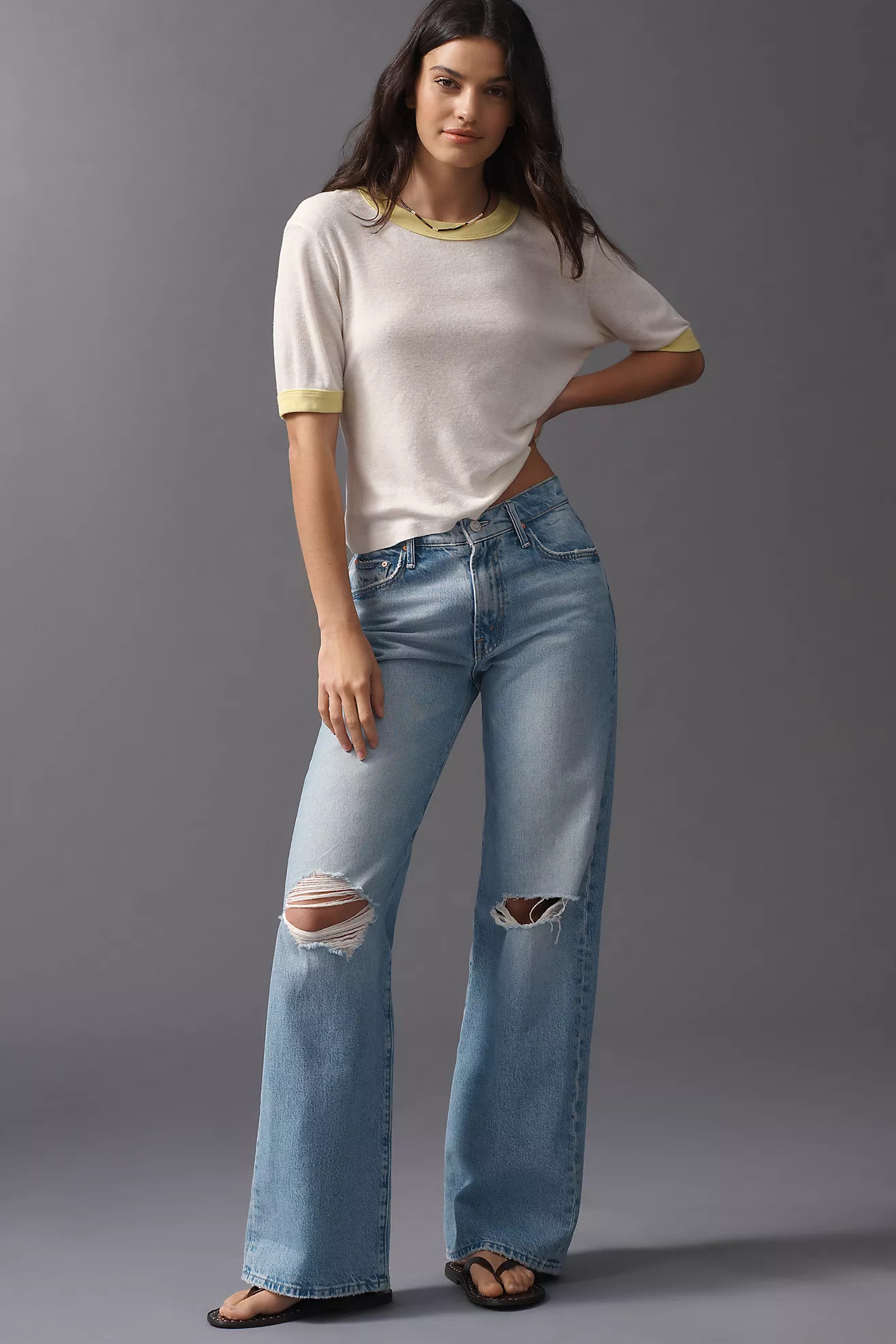 MOTHER The Maven Sneak Mid Rise Wide Leg Jeans | Anthropologie (US)