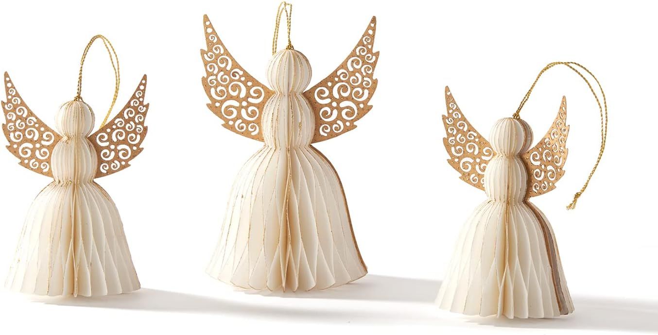 Paper Angels Christmas Ornaments - Set of 3 Honeycomb Angels, 5 Inch and 6 Inch, Vintage Paper Ch... | Amazon (US)