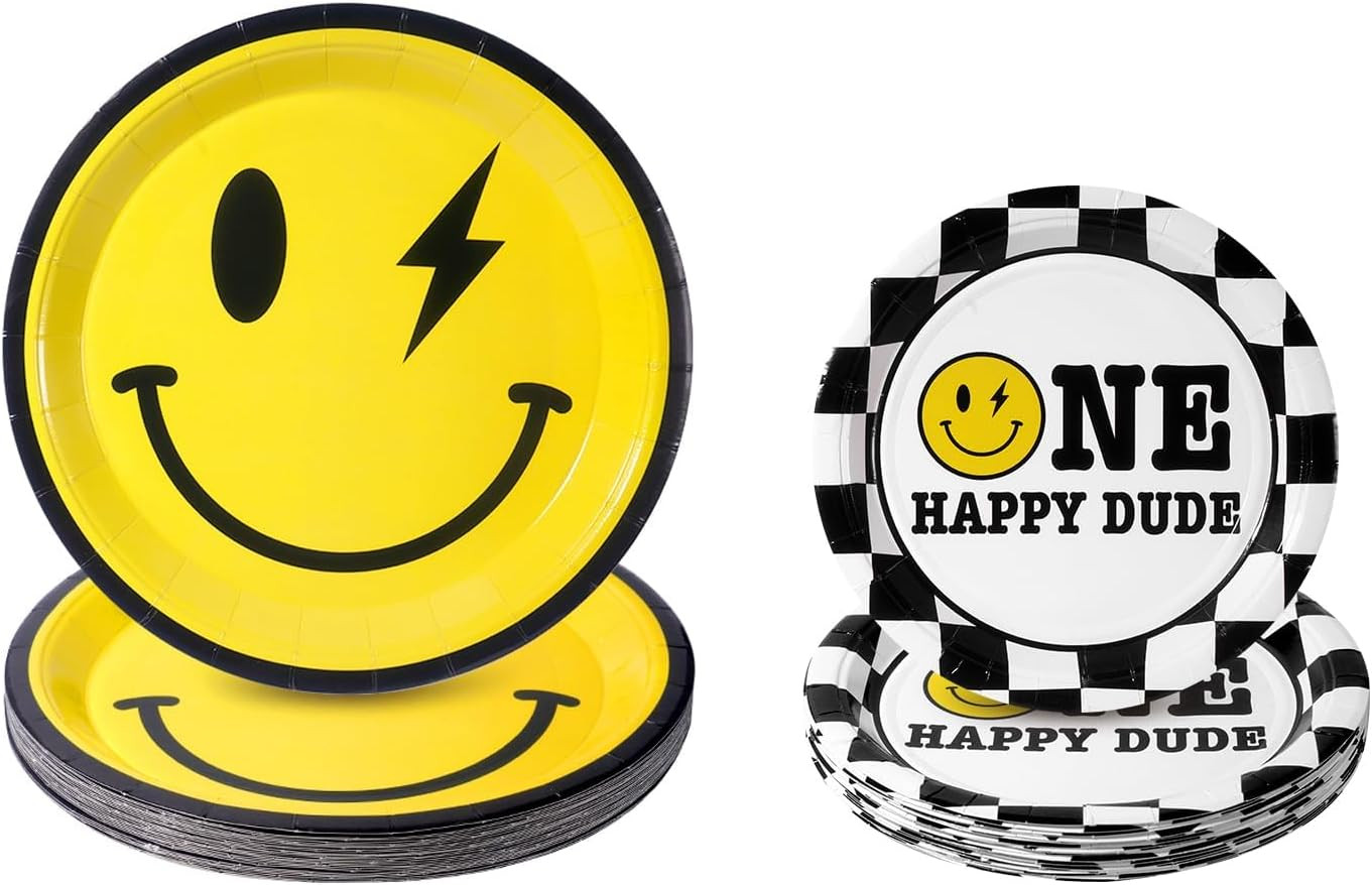 One Happy Dude Birthday Decorations Yellow Smile Face Party Plates One Happy Dude Paper Plates Di... | Amazon (US)