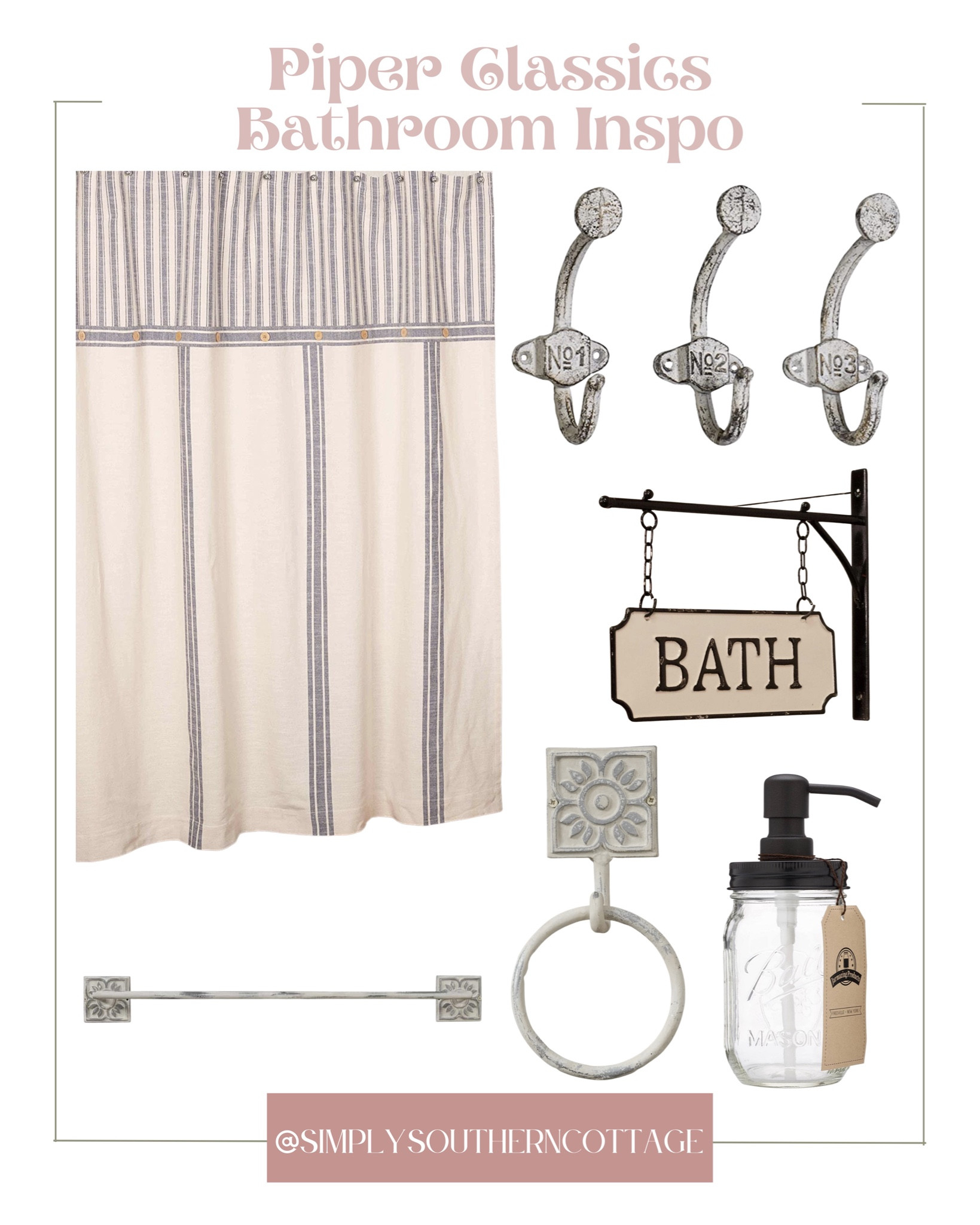 piper classics bathroom inspo / bathroom style / bathroom essentials/ bathroom favorites / shower curtain / rustic bathroom hooks / soap dispenser / 

#LTKhome #LTKSeasonal #LTKstyletip