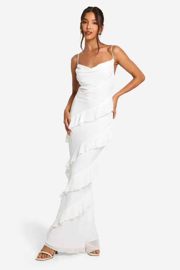Chiffon Ruffle Cowl Maxi Dress | boohoo (US & Canada)