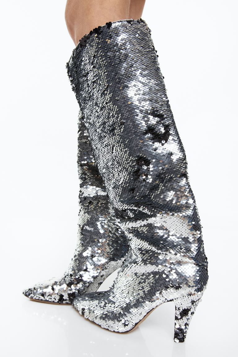 Sequined knee-high boots | H&M (UK, MY, IN, SG, PH, TW, HK)