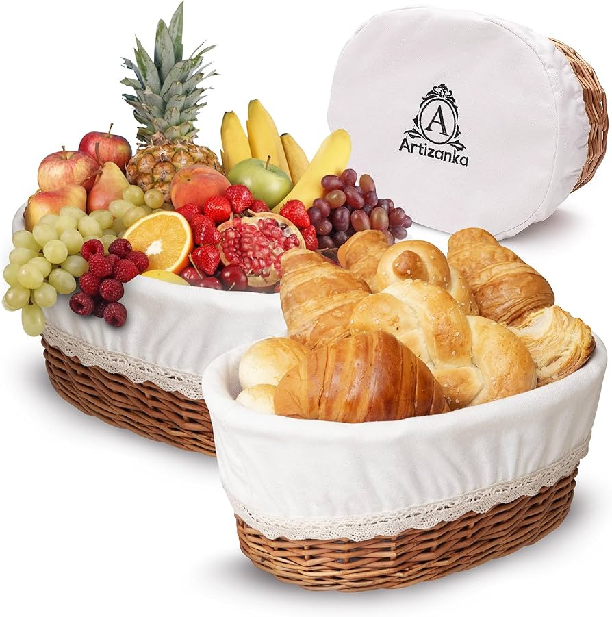 Large Handmade Wicker Bread Basket for Serving Set – 12 inch Sourdough Bread and Pastries Baske... | Amazon (US)