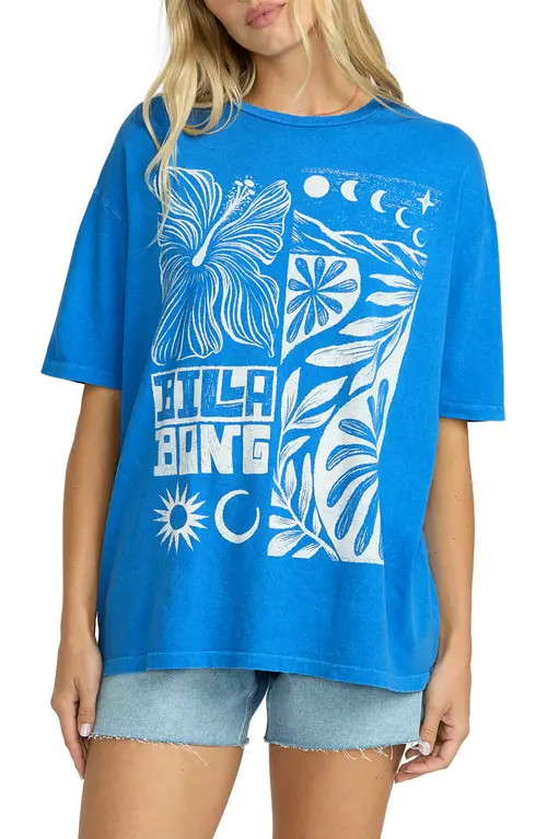 Billabong Summer Nights Oversize Cotton Graphic T-Shirt in True Blue at Nordstrom, Size Large | Nordstrom