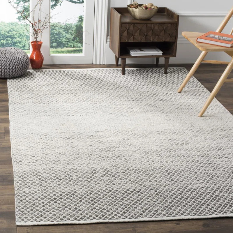 Amaya Geometric Hand-Woven Flatweave Cotton Light Gray/Ivory Area Rug | Wayfair North America
