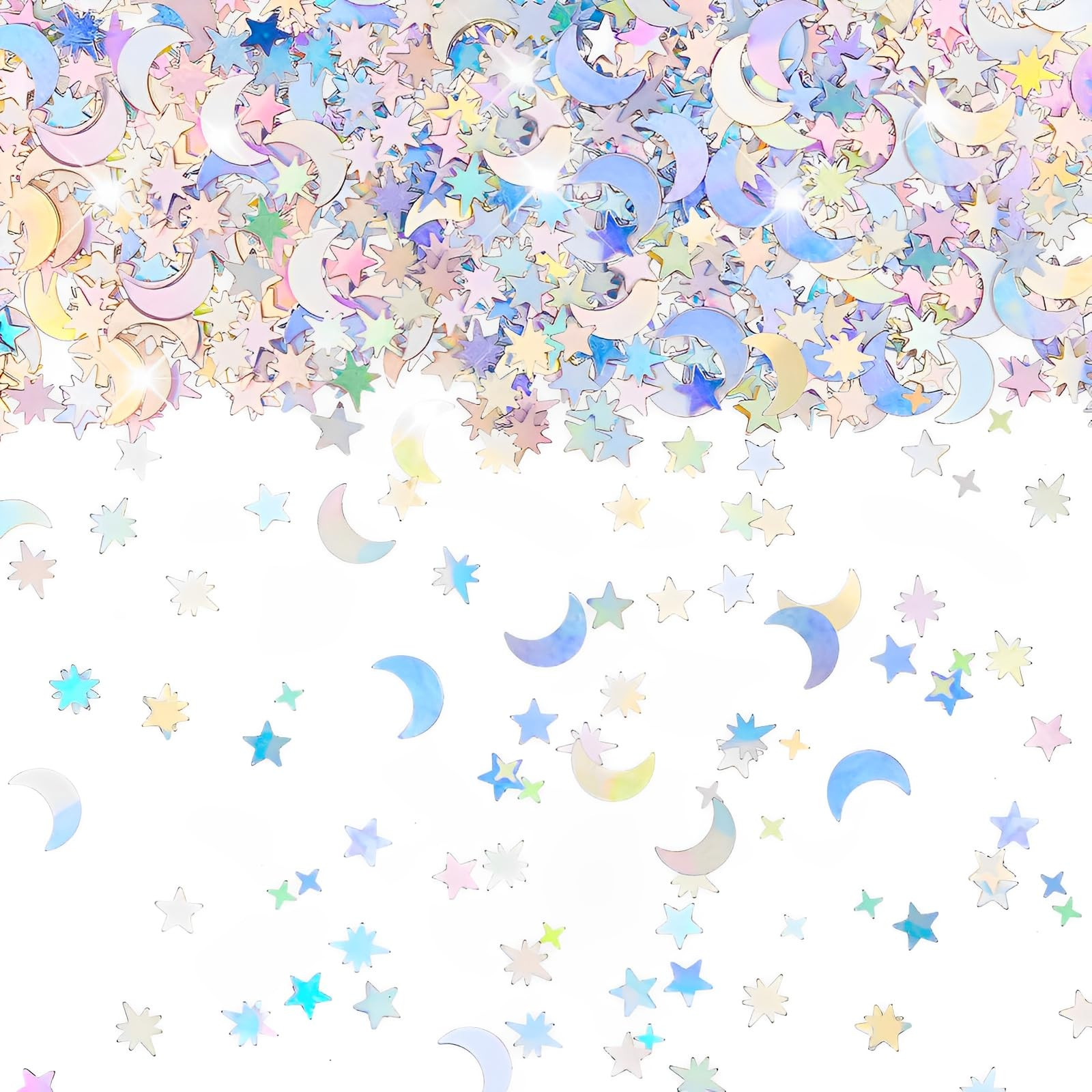4000 Pcs Star Confetti, Glitter Confetti, Holographic Metallic Star Glitter, Holographic Moon for... | Amazon (US)