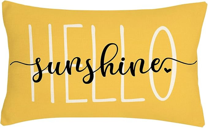 Hello Sunshine Pillow Cover Farmhouse Yellow Lumbar Pillow Cover Spring Summer Decorations Cushio... | Amazon (US)