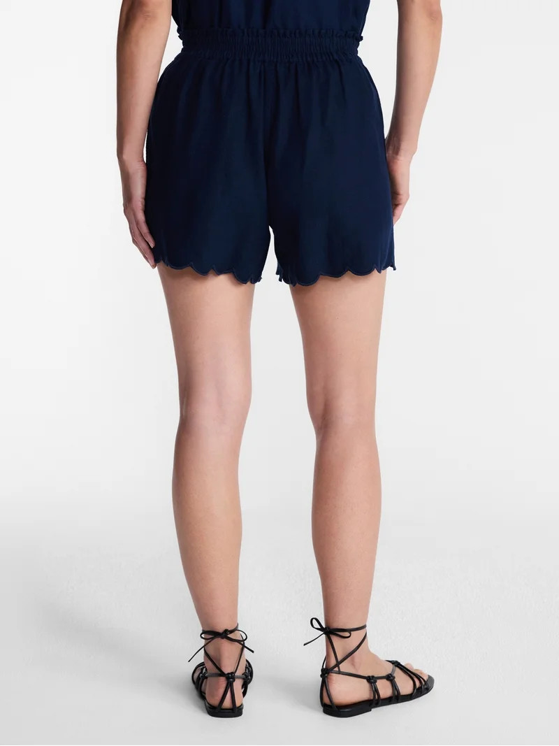 Time and Tru Women's Linen Blend Shorts with Scalloped Hem, Sizes XS-XXXL | Walmart (US)