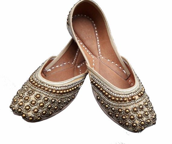 Women Flats Punjabi jutti Leather Golden bellet Shoes Women jutti Lady Bridal Shoes Wedding Shoes... | Etsy (US)