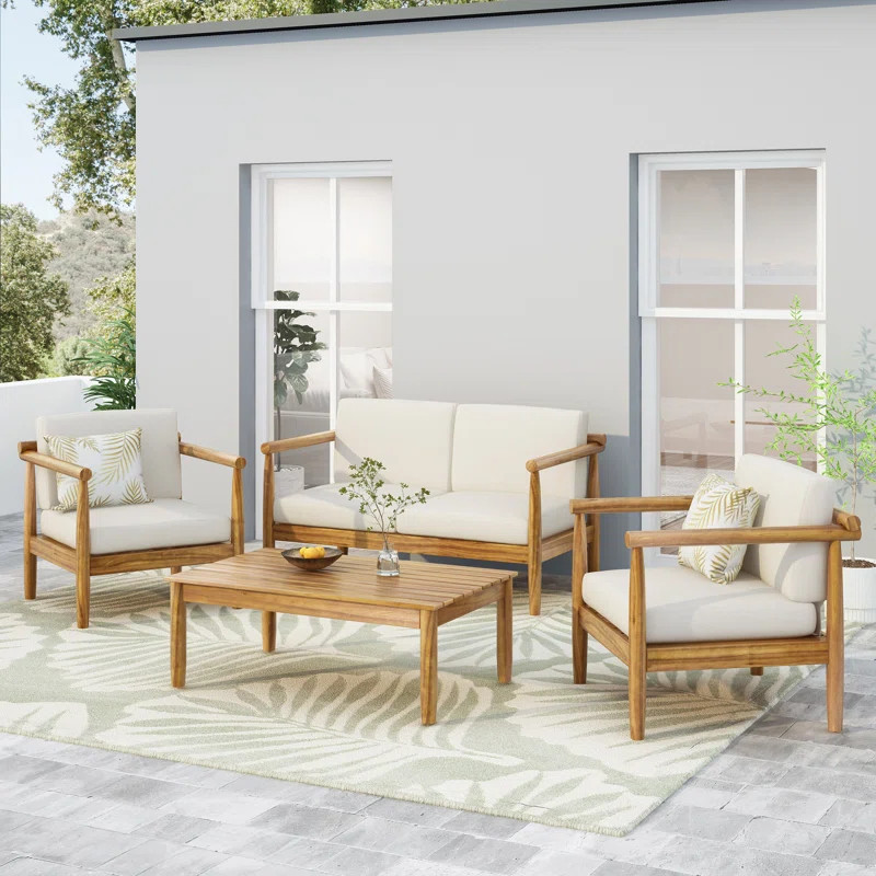 Solid Wood 4 - Person Seating Group with Cushions | Wayfair North America