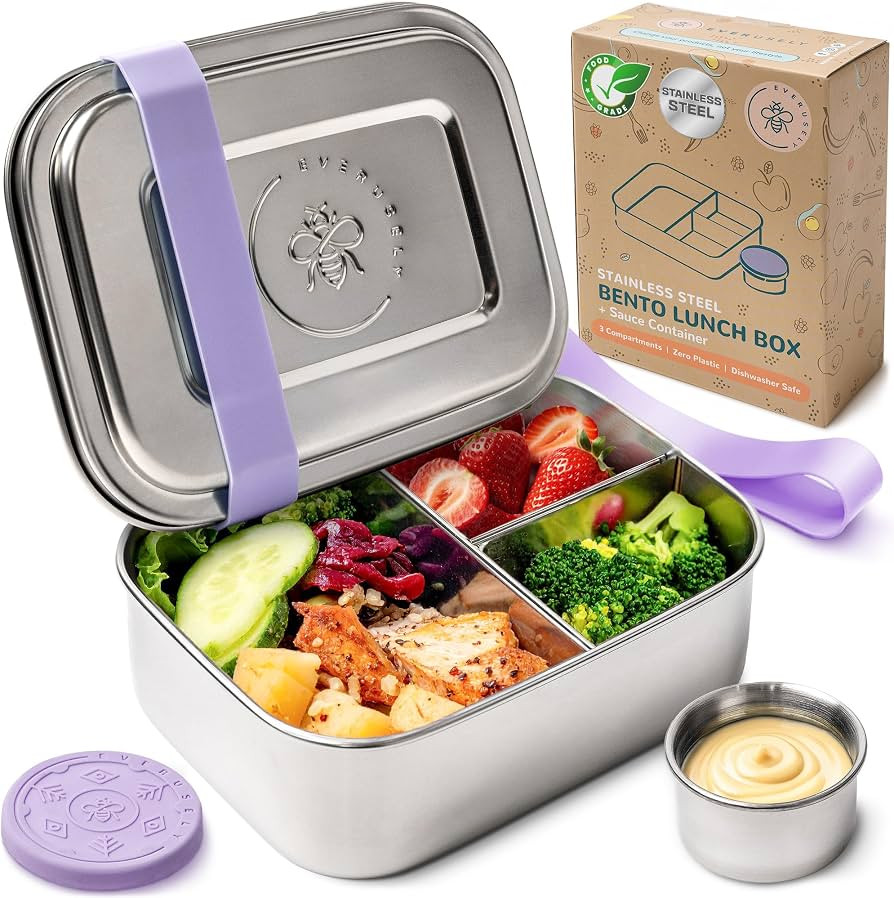 Everusely - Bento Box - Lavender, 27oz / 0.8 L - Stainless Steel Lunch Box with Leakproof Condime... | Amazon (US)