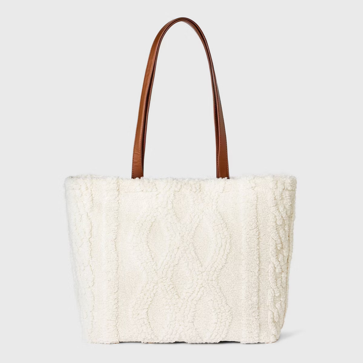 Cozy Alpine Cable Knit Faux Shearling Reversible Tote Handbag - Universal Thread™ Cream | Target