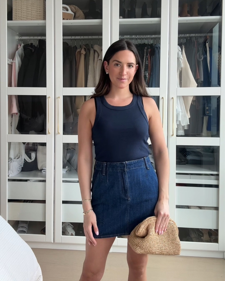 Xsmall tank 
25 skirt 

Spring outfit, vacation outfit, denim skirt, spring accessories 

#LTKsalealert #LTKstyletip #LTKSpringSale