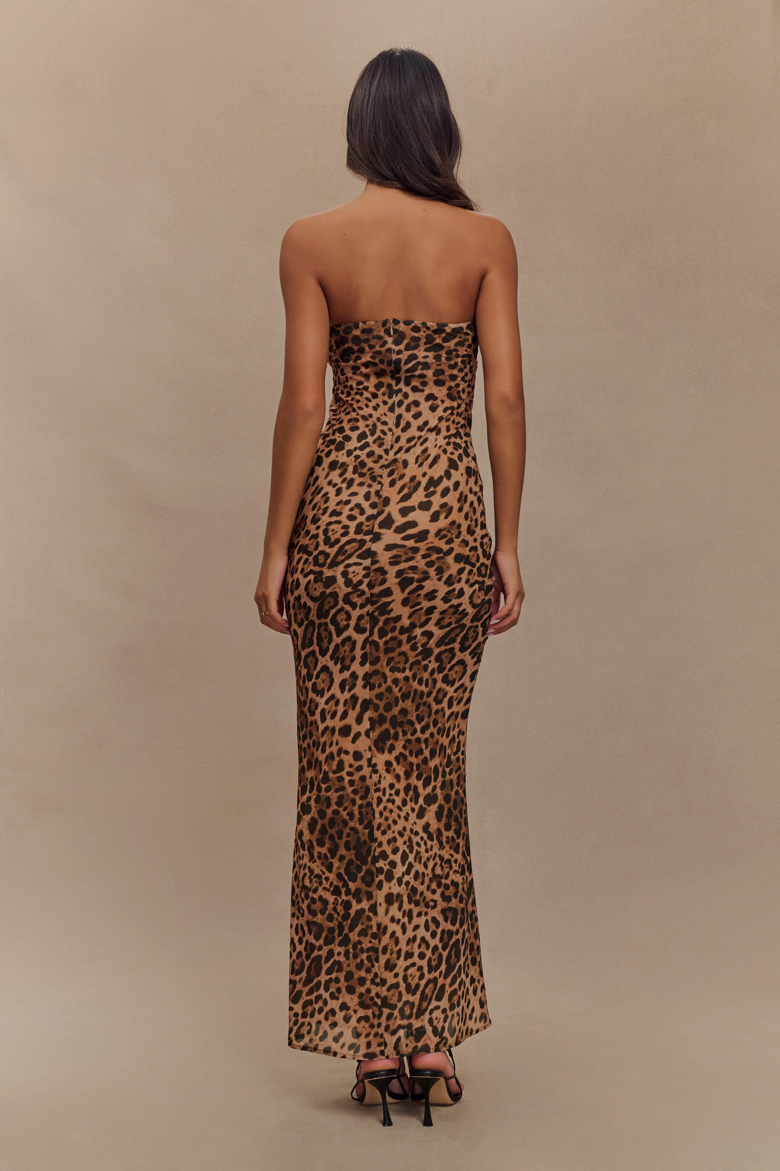 Strapless Chiffon Maxi Dress - Leopard Print | MESHKI US