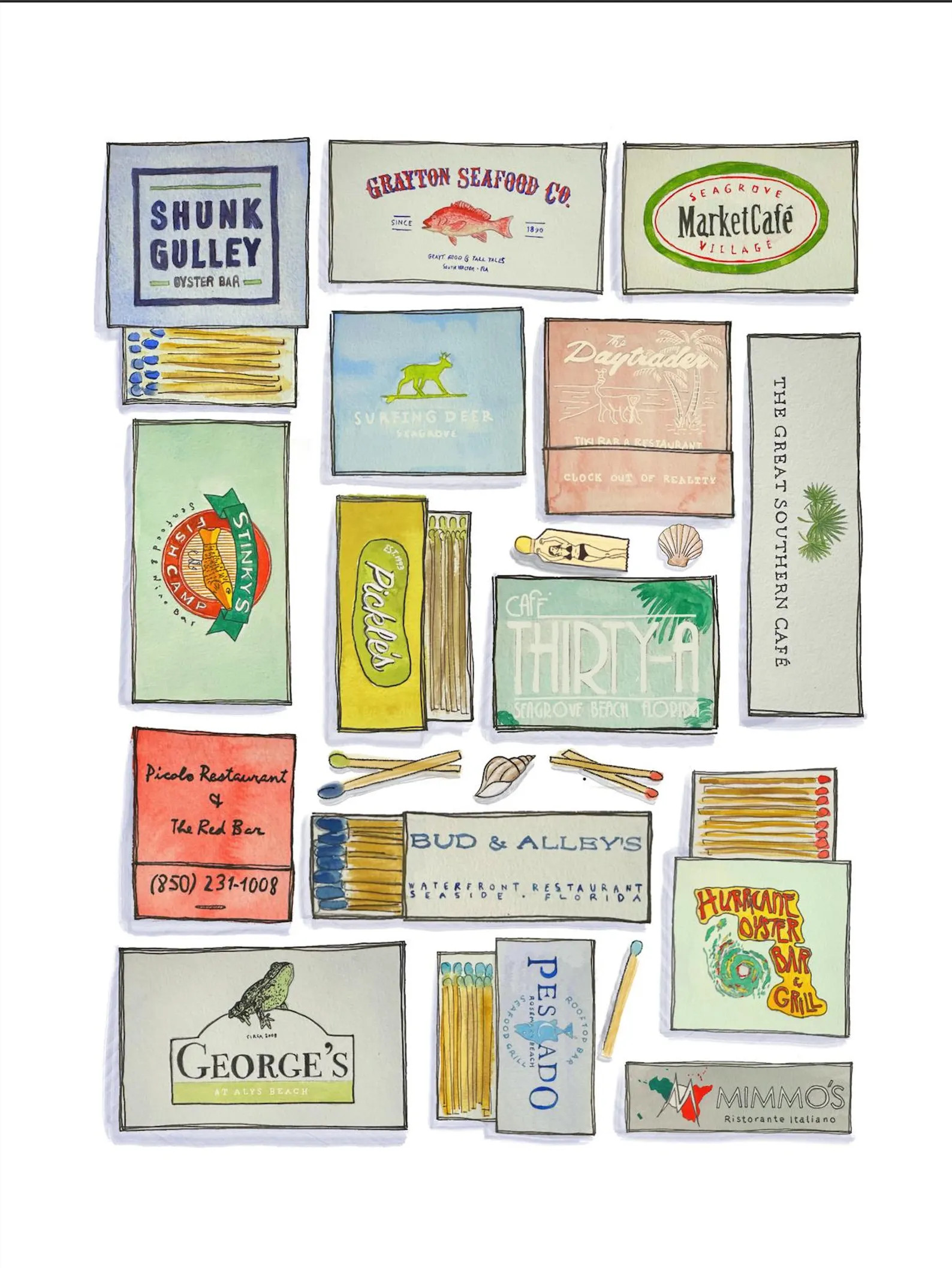 Restaurants of 30A Matchbook Print - Etsy | Etsy (US)