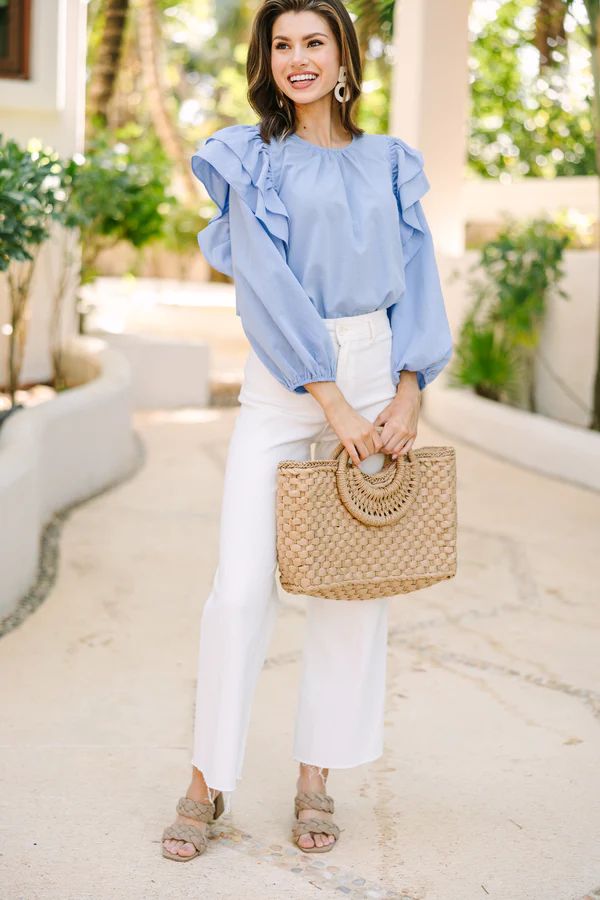 All Talk Chambray Blue Blouse | The Mint Julep Boutique