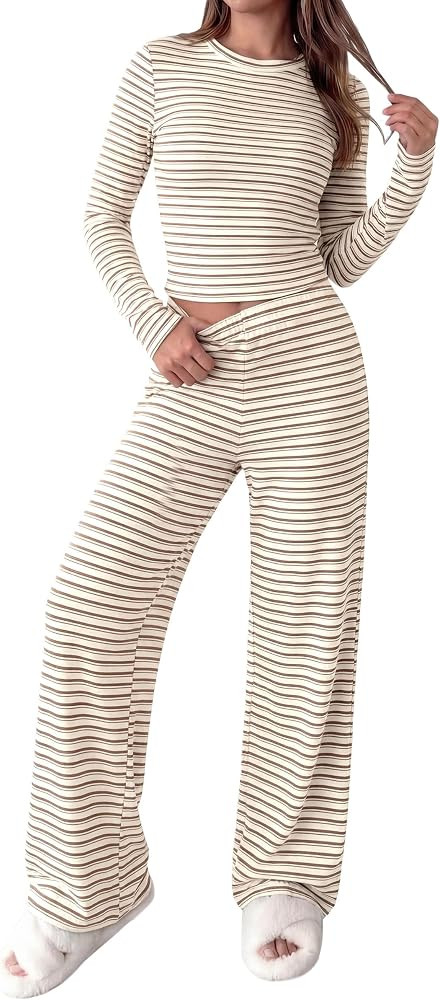 PRETTYGARDEN Lounge Sets for Women Fall 2 Piece Knit Matching Striped Set | Amazon (US)
