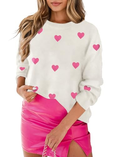 MARZXIN Women 2025 Casual Holiday Sweaters Long Sleeve Round Neck Valentine Sweater Tops Merry Christmas Sweaters Lightpink Heart01 M | Amazon (US)