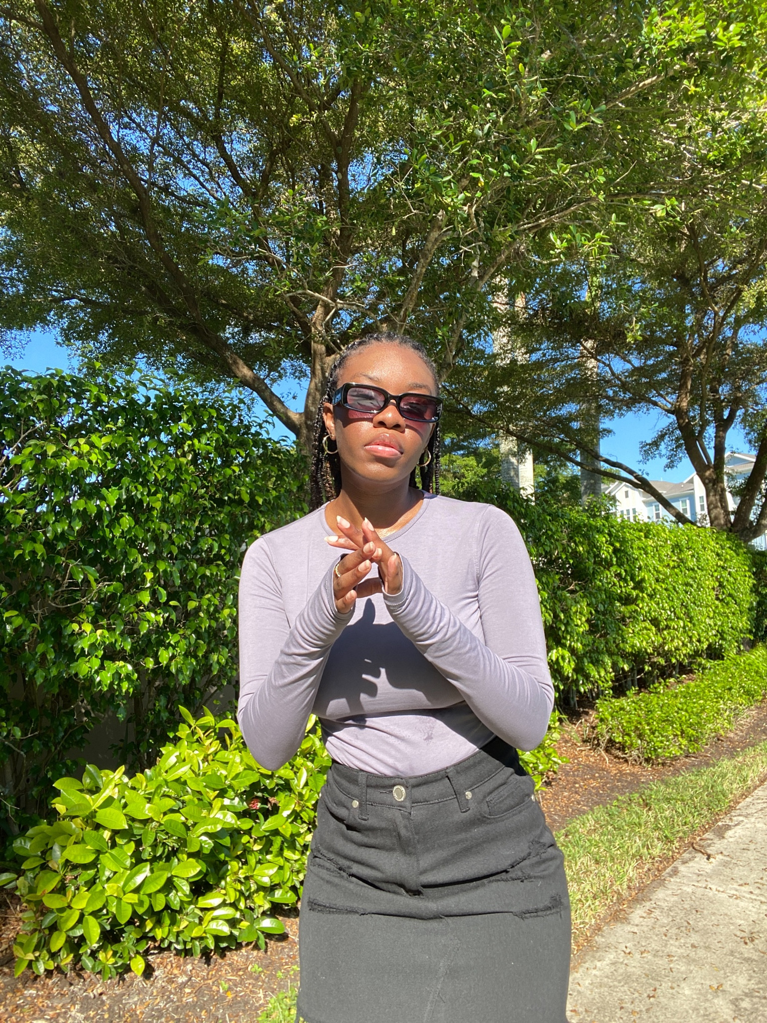 Fall outfit inspiration 
Charcoal gray body suit with thumb hole
Black ripped mini skirt 
Black sunglasses 
All from boohoo

#LTKstyletip #LTKfindsunder100 #LTKSeasonal