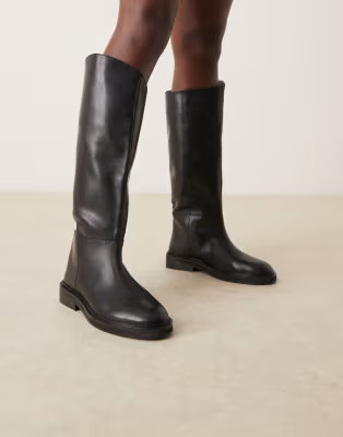 ASOS DESIGN Callahan leather riding boots in black | ASOS (Global)