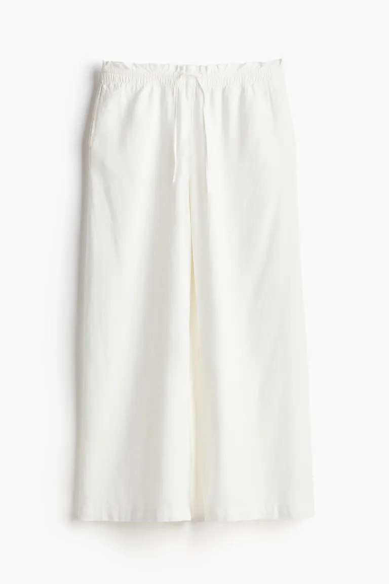 Linen-blend Pull-on Pants - Regular waist - Long - Cream - Ladies | H&M US | H&M (US + CA)