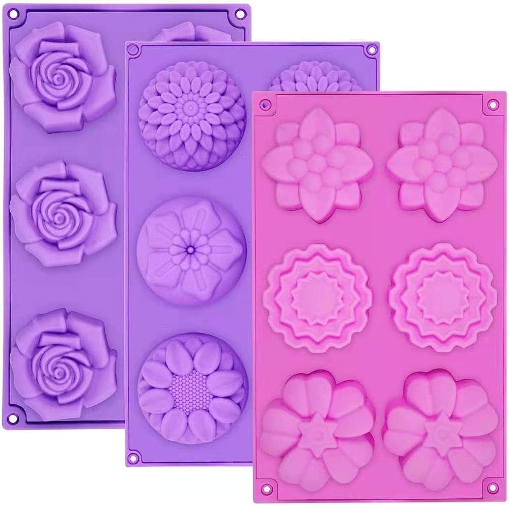 Silicone Soap Molds, AIDOIT 3 PCS 6 Cavity Assorted Silicone Flower Soap Mold DIY Soap Molds for ... | Amazon (US)