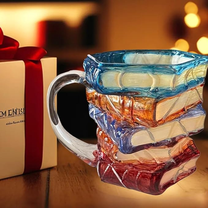 3D Painted Book Stack Glass Coffee Mug, 12.99 oz Colorful Heat-Resistant Cup, Christmas & Holiday... | Amazon (US)