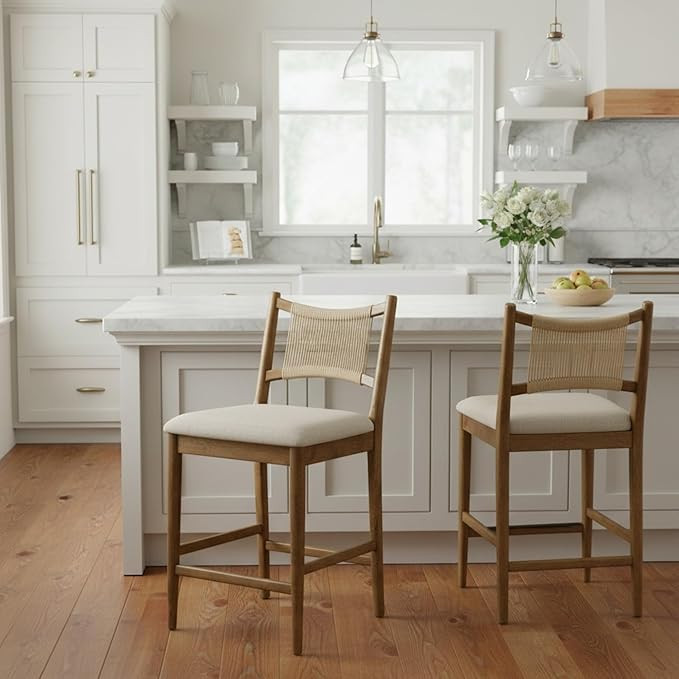 Christopher Knight Home Arno 25.25" H Bar Stools Set of 2, Indoor Wooden Counter Stools with Upho... | Amazon (US)