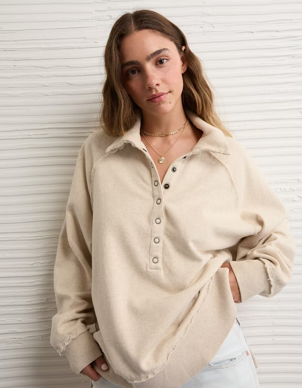 AE Big Hug Henley Sweatshirt | American Eagle Outfitters (US & CA)