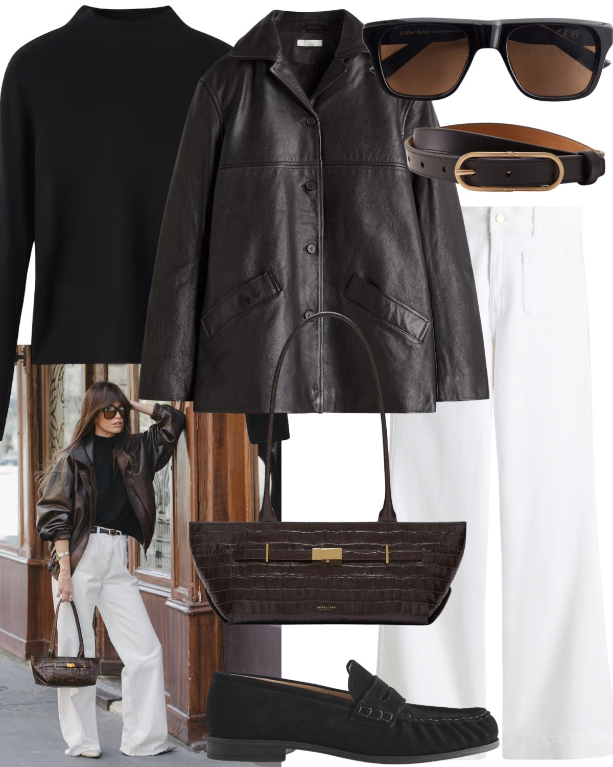 Oversized silhouettes are still feminine in autumn 🤎

Leather jacket, high neck jumper, brown sunglasses, brown belt, white jeans, croc shoulder bag, brown loafers. 

#LTKautumn #LTKuk #LTKstyletip