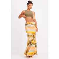 Orange Sunset Printed Linen Look Maxi Skirt | PrettyLittleThing US