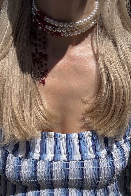 Unique pearl necklace , pearl choker, striped summer maxi dress

#LTKFindsUnder50 #LTKStyleTip