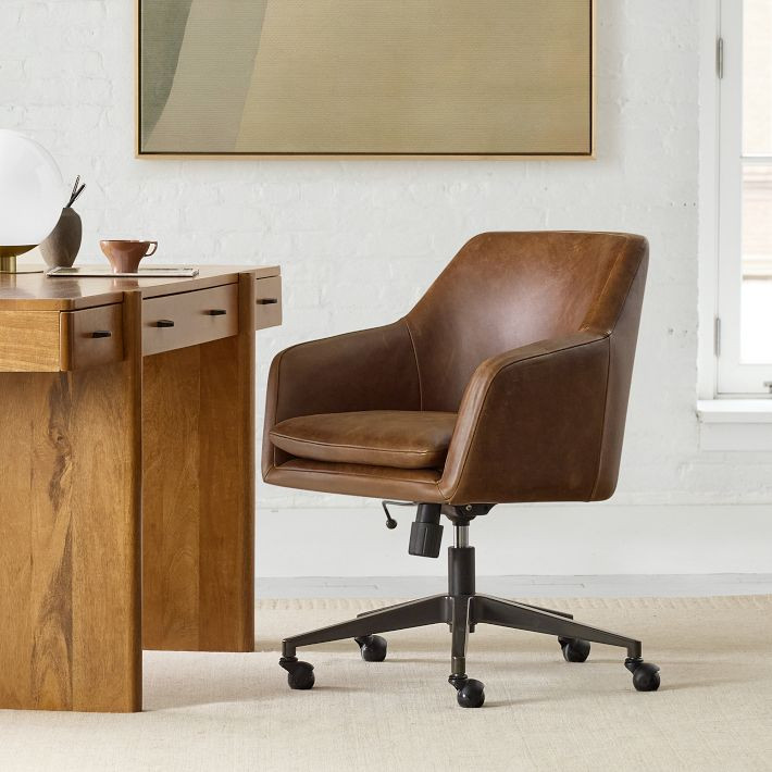 Helvetica Leather Swivel Office Chair | West Elm (US)