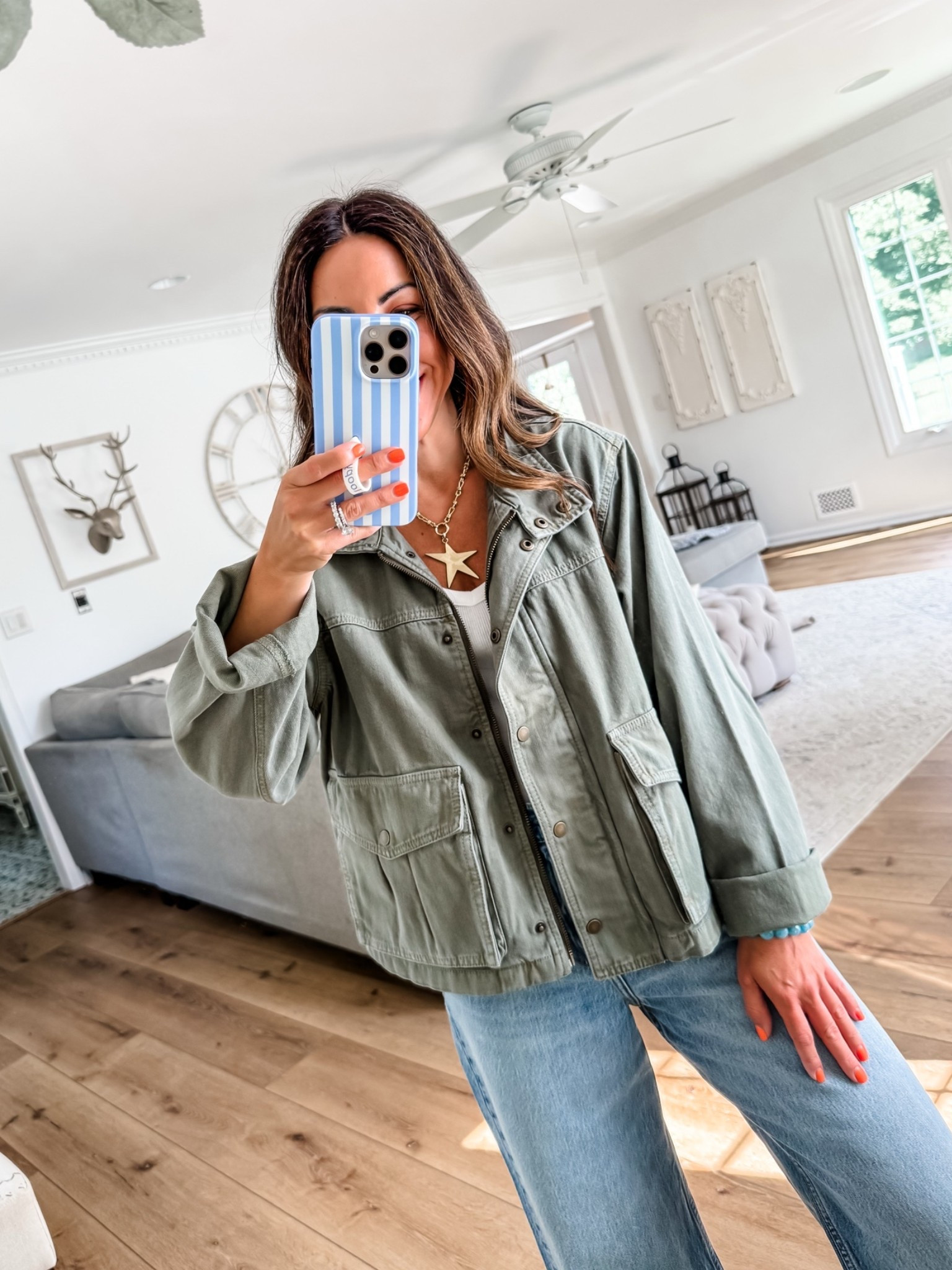 Abercrombie code DENIMAF. 
Jewelry code HOUSEOFLEO20. 
Small fall jacket.

#LTKSaleAlert #LTKOver40 #LTKPetite