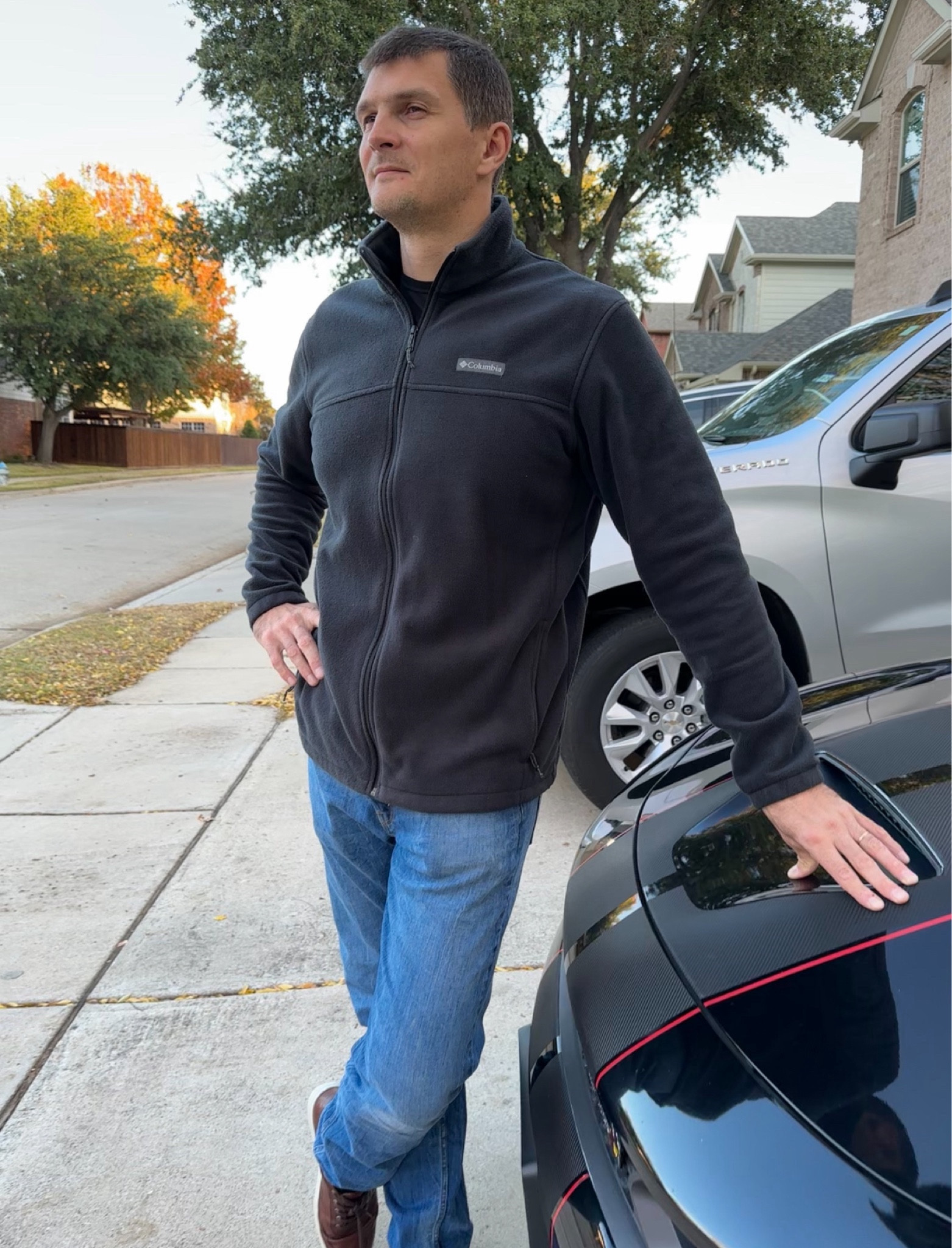Men’s fashion 
Columbia fleece jacket, it comes in Big&tall sizes too! My husband is wearing size XXTall