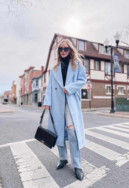 Blue coat, spring outfit, pastel coat, Moussy Vintage wide leg jeans (on sale)

#LTKsalealert #LTKSeasonal #LTKstyletip