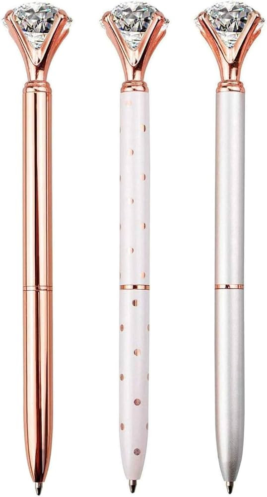LONGKEY 3PCS Large Crystal Diamond Pen Bling Metal Ballpoint Pen Office and School, Silver/White ... | Amazon (US)