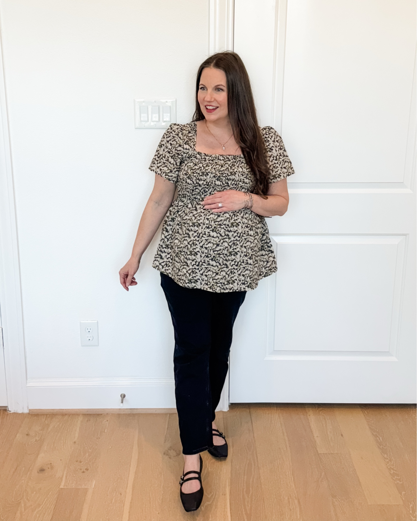 If you’re building versatile pregnancy style, this spring outfit is such a good staple. This bump-friendly maternity outfit features a soft maternity smocked short sleeve top styled as a workwear babydoll top with straight leg black jeans, the best maternity jeans for everyday wear.

Finished with black Mary Jane flats, this is an easy dressy casual style outfit that works perfectly for pregnancy-friendly workwear.


#LTKSeasonal #LTKWorkwear #LTKBump